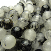 Black Rutilated Quartz 8mm Faceted Round Beads