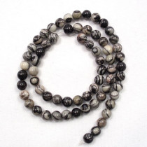 Black Veined Jasper 6mm Round Beads