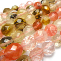 Mixed Colour Cherry Quartz 8mm Faceted Round Beads
