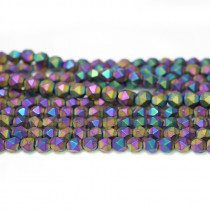 Matte Rainbow Hematite 4x4mm Diamond Cut Beads 
