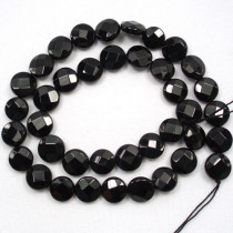 Black Onyx 12mm Faceted Coin Beads.